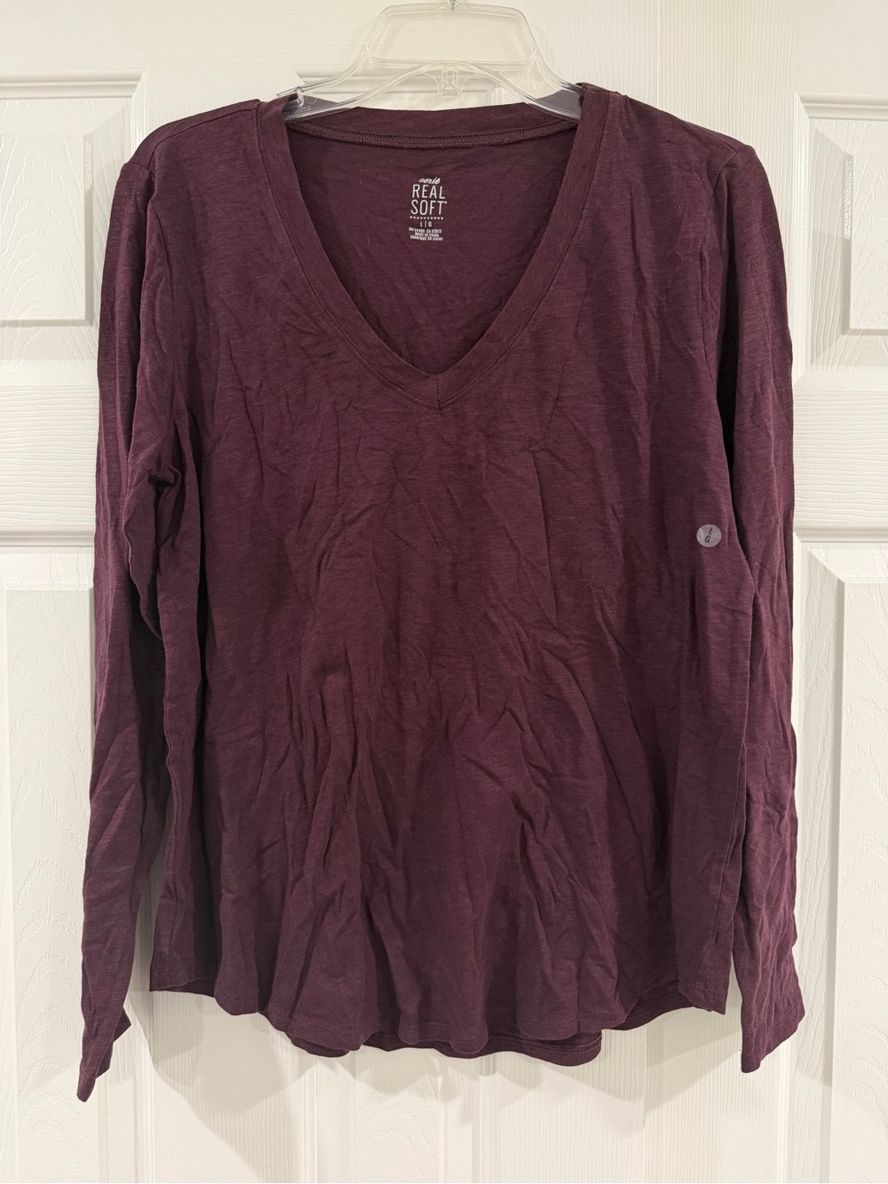 Aerie Real Soft Long-Sleeve V-Neck Tee in Plum